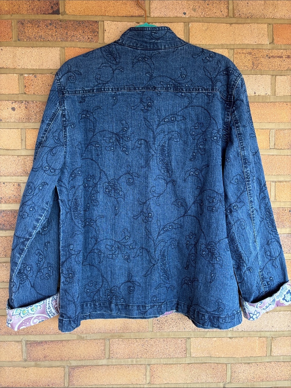 Alfred Dunner Embroidered Denim Jacket Mandarin Collar Paisley Trim 16P - Picture 7 of 8